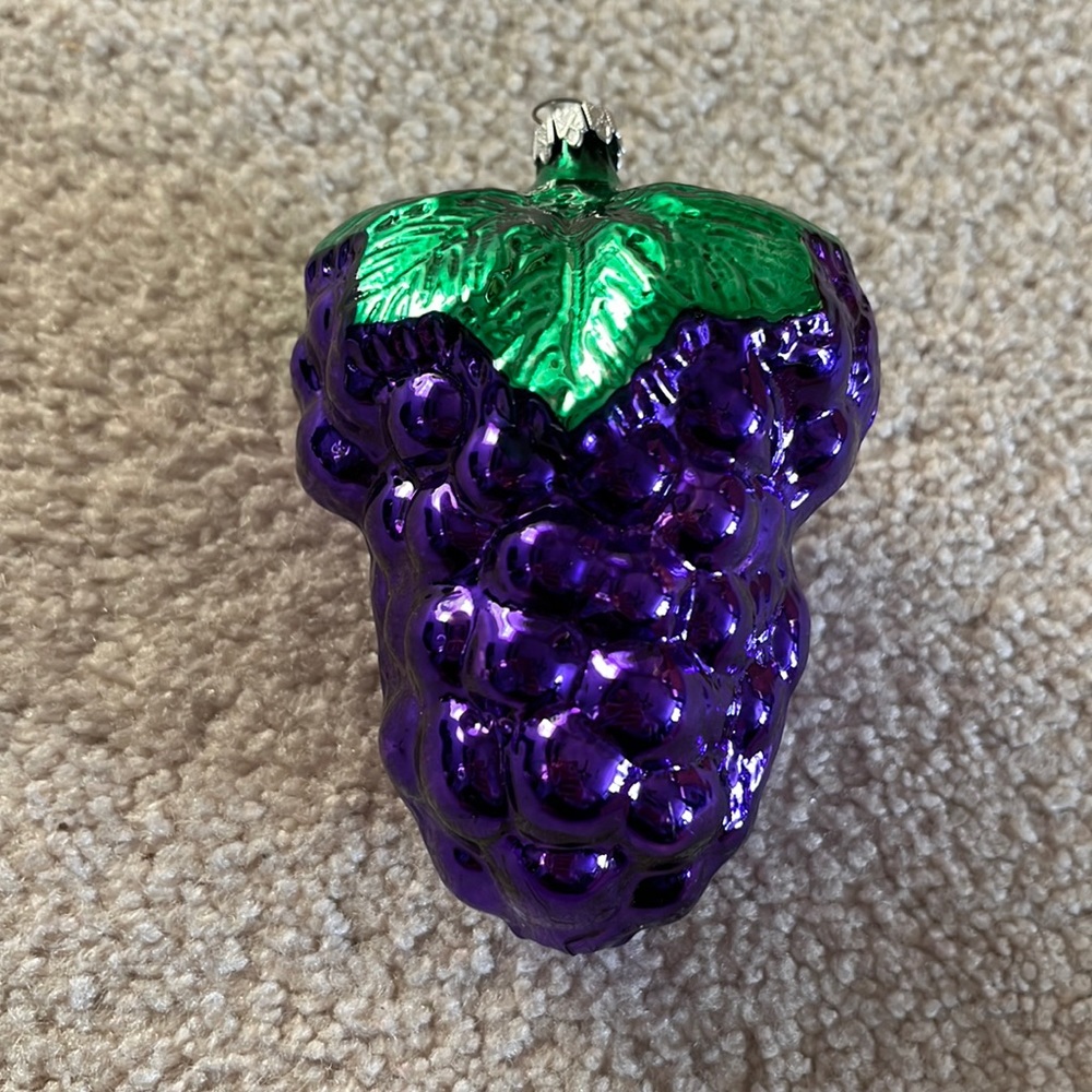 Vintage German Glass Christmas Ornament Grape Bunch, Mid Century Figural Glass